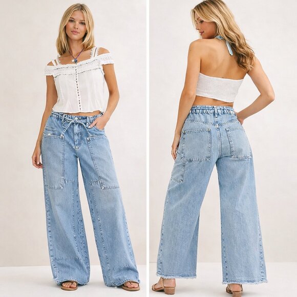 Free People Pants - Free People CRVY Outlaw Wide Leg Jeans We The Free Rigid Denim Medium